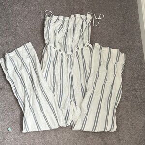 Japna White and Gray Striped Jumpsuit